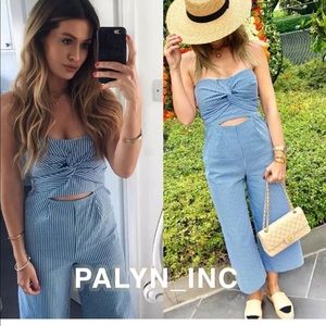 ZARA SEERSUCKER CULOTTE JUMPSUIT WHITE /NAVY